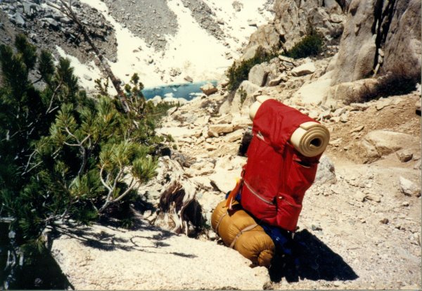 My vintage 1970 Kelty Pack in front of the lake south of Glen Pass